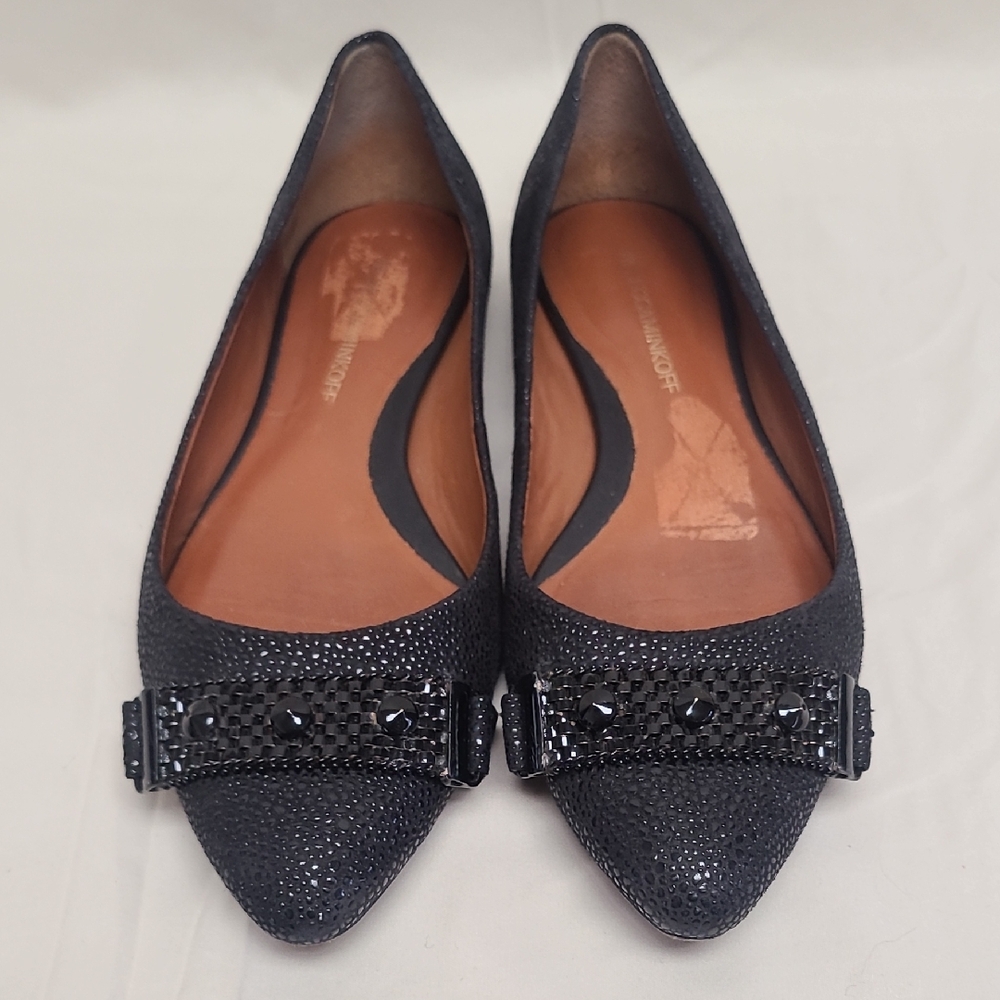 Rebecca Minkoff Black Studded Pointed Toe Slip-On Flats